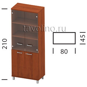 Квадро (Kvadro) КВ64Тз | Стеллаж со стеклянными дверцами в кабинет руководителя 80х45х210